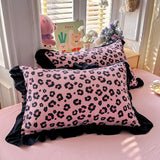 Leopard Print Beding Set Dreamy Color Purple Black Lace Design Wrinkled Cotton double-layer Gauze King Queen Size for Bedroom De
