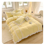 Korean Princess Style Bowknot Bedding Sets Lace Duvet Cover Fitted Sheet For Girl Woman Bedroom Decor Bed Linens Home Textiles