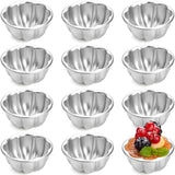 12PCS Flower Shape Egg Tart Molds Aluminum Alloy Reusable Pudding Jelly Mold for Home DIY Tartlet Cupcake Muffin Baking Supplies