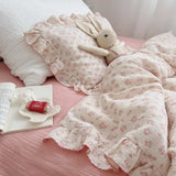 Korean Baby Girl Crib Bedding Set Bunny Rose Cherry Floral Cotton Muslin Cot Bedding Kit Duvet Cover Pillowcase No Filler