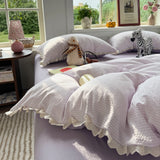 Korean Pink Bedding Set Coquette Aesthetic Duvet Cover Set Soft Pastel Muted Tone Single Size Double Bed Sheet Set For Bedroom