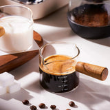 1 Piece 75ml Double Mouth Milk Cup With Side Wooden Handle Clear Glass Coffee Cup, Suitable For Home Espresso, Milk Production