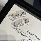 10pcs Handmade Press on Nails Medium Glitter French False Nails Full Cover Butterfly Pearl Diamond Designs Fake Nails Manicure