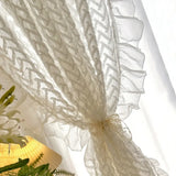 French White Lace Ruffle Curtains Wavy Three-dimensional Jacquard Curtain for Living room, Bedroom Light Filtering, Thick Gauze