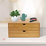 Mini Bamboo Drawer Desktop Storage Box, Double Layered Retro Rectangular Storage Box for Office Supplies or Cosmetics