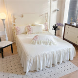 Flowers Lace Ruffles Princess Wedding Bedding Set Full Queen King Duvet Cover Bed Skirt/Bed Sheet/Fitted Sheet Pillowcases 4Pcs