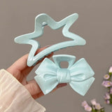 Sweet Five-pointed Star Bow Hair Clip Acrylic Jelly Color Shark Clip Pan Hair Grab Clip for Women Hair Accessories