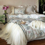 4Pcs French Princess Lace Ruffles Lyocell Cotton Soft Silky Skin-friendly Bedding Set Duvet Cover Sets Bed Sheets Pillowcases