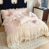 4Pcs Korean Princess Style Cotton 100% Bedding Luxury Duvet Cover 200x230 220x240 Four Seasons 2025 New Heart-Shaped Lace