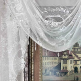 White Lace Flowers Sheer Wavy Valance Curtain Luxury Beaded Floral Waterfall Scallop Curtain for Living Room Bay Window Drapes