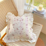 Korean Romantic Pillow Girl's Heart Washed Cotton Ruffled Cushion Cover Core Car Sofa Carto Rabbit Floral Pillow 45cmx45cm