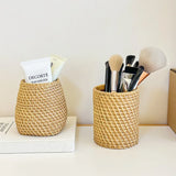 Imitation Rattan Woven Pen Holder Multi-functional Storage Basket Makeup Brush Storage Box Desk Organizer Office  Pen Holder