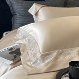 Luxury Hollow Embroidery Wide Edge Bedding Set 1000TC Lyocell Cotton Soft Silky Duvet Cover Flat/Fitted Bed Sheet Pillowcases