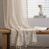 White Tulle Bohemian Curtain with Tassels, French Lace, Window Drapes, Boho Home Decor, Living Room and Bedroom