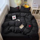Cute Pink Heart Bedding Set Ins Nordic Embroidery Bed Sheet Set Of Four Pieces Home Luxury Duvet Cover Set For Girls