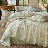 4Pcs French Princess Style Tencel Cotton Ice Silk Summer Cooling Comforter Set Blue Print Ruffle Bedding Set 1.5M Bedspread