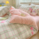 3pcs Simple Line Design Duvet Cover Set Cartoon Strawberry Print Bedding with 2 Pillowcases Skin-friendly Washable Quilt Cover