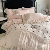 Princess Style Duvet Cover Set Lace Ruffles Rose Embroidery Bed Cover Bed Sheet Pillowcase Soft Bedding Set Decor Gift for Home