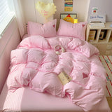 Cute Pink Heart Bedding Set Ins Nordic Embroidery Bed Sheet Set Of Four Pieces Home Luxury Duvet Cover Set For Girls