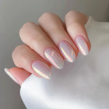 24Pcs Nude Pink Nail Tips Short Round Head False Nails with Design Wearable Finished Fake Nails Full Cover Press on Nails