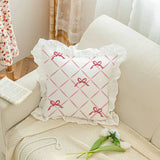 Cute Cat Bow Printed Pillow Series Bedroom Living Room Dormitory Pillow Ruffle Square Pattern Home Decoration Detachable Pillow