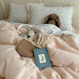 Ins Bedding Set Princess Floral Lace Simple 4pcs Bedding for Girls Woman Quilt Cover Sheet And Pillowcase Spring Home Textiles