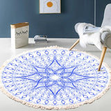 Hand Woven Cotton Linen Carpet Retro Bohemian Round Bedside Geometric Floor Mat Living Room Home Decor Boho Mandala Tassel Rug