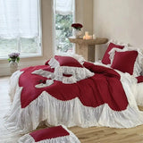 1200TC Egyptian Cotton Romantic French Lace Ruffles Princess Wedding Bedding Set Duvet Cover Quilted Bedspread Pillowcases 4Pcs