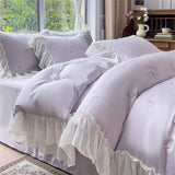 Rose Embroidery Bedding Set Silky Luxury Bedsheets Set Pillowcase Duvet Cover Bedclothes Skin-friendly Bed Linen Home Textiles