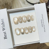 10pcs Cat Eye Handmade Press on Nails Short Square False Nail Bow Pearl Fake Nail Crystal Flower Full Cover French Acrylic Nails