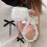 Fresh Flower Garden Butterfly Shell Texture Case For AirPods 1 2 3 4 Pro 2 Earphone funda with Floral Bracelet For AirPod Pro2