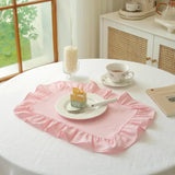 6Pcs 100% Cotton Scalloped Round Placemat with Washable Ruffle Table Mats Kitchen for Dining Holiday Gatherings Decor