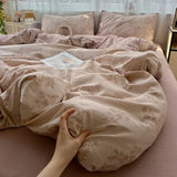 Ikeehome  new class A high gram weight linen raw hemp four-piece set jacquard quilt cover bed sheet student dormitory three-piece set
