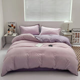 3pcs Solid Color High Quality Duvet Cover Set Luxury Purple Comforter Cover with 2 Pillowcases Triangle Sewn Edge Design Bedding