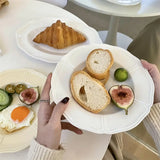 French Ins Style Western Dish Cream Colored Ceramic Western Plate Oval Retro Dessert Cake Plate High Aesthetic Breakfast Dish