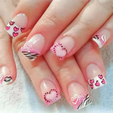 Short Square Press On Nails Pink Love Heart French Tips Press on Nails 3D Bowknot Fake Nails Full Cover Acrylic False Nails