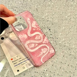 Oil Painting Cloud Pink Snake Phone Case For iPhone 16 15 14 Pro Max 13 12 11 XS X XR 7 8 Plus 16 SE 2022 Shockproof Clear Cover