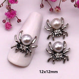 10-Pcs Halloween Ornaments 3D Metal Nail Art Decorations Gold Silver Black Skull Spider Hand Skeleton Design Nail Accessories