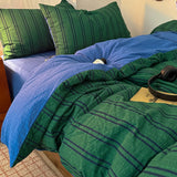 Retro Forest Bedding Set Green Striped Duvet Cover Set Soft Flat Sheet Single Twin Size Double Bed Sheet Set For Bedroom