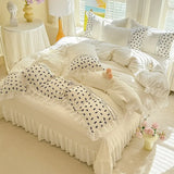 4Pcs Bedding Set Korean Princess-Style White Lace Duvet Cover Pillowcases And Ruffled Bed Skirt Couple Quilt King-Size Sheets