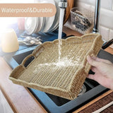 Imitation Rattan Woven Storage Tray Rectangular Rustic Style Food Serving Tray Multipurpose Save Space Desktop Organizer Bread