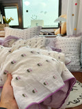 Purple Tulip Small Embroidery Cotton Bedding Set Moonlight Bus Tee-Piece Quilt Cover eet Bedding Pure Cotton 8M Bed Canopy