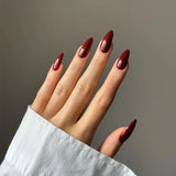 24Pcs False Nails Press on Nail Solid Color Bright Face Spicy Girl Style Almond Acrylic Nails Wearable Cool Simple Red Fake Nail