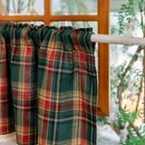 Window Valance Green Red Plaid Christmas Style Short Curtain Partition Curtain Linen with Lace Kitchen Coffee Shade Valances