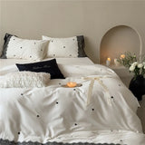 Luxury Lace Bow Embroidery Bedding Set Queen King Duvet Cover Bed Sheet Sheet Pillowcases