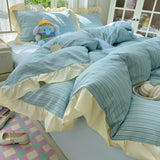 Striped Ruffles Duvets Cover Sets Single/Queen Size Bed Cover Set Skin-friendly Soft funda nordica 150 cama Blue Color