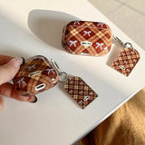 Fashion Girl Retro Style Plaid Bow Pattern Keychain Tag Shockproof Protection Case for AirPods 2 3 4 Pro 2 Earphone Accessories