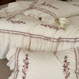 Linen-Cotton Rose Bedding Set New Fall French Country Duvet Cover Set Queen King Size Bed Sheet Set For Bedroom