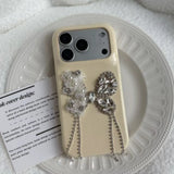 Fresh Color Luxury 3D Silver Rhinestone Lace Bow Yellow Phone Case for iPhone 17 16 15 Pro Max Shockproof Back Cover