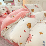New high-weight, fresh and light milk fleece printed quilt cover Thickened warm Duvet cover
